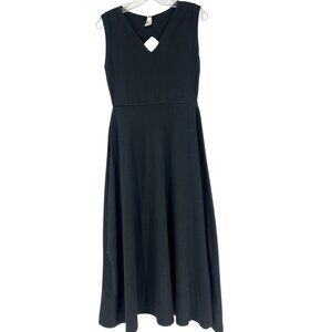 Pact Women's Black Midi Fit & Flare Cutout Back Stretchy Dress Small- NWOT